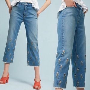 Anthropologie Pilcro Embroidered Flower Jeans